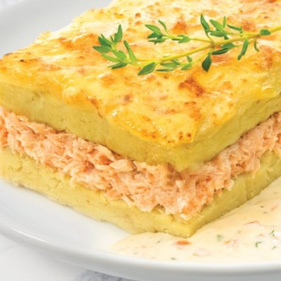 Обед Запеканка картофельная с лососем под белым соусом с лимоном Меню снижения веса